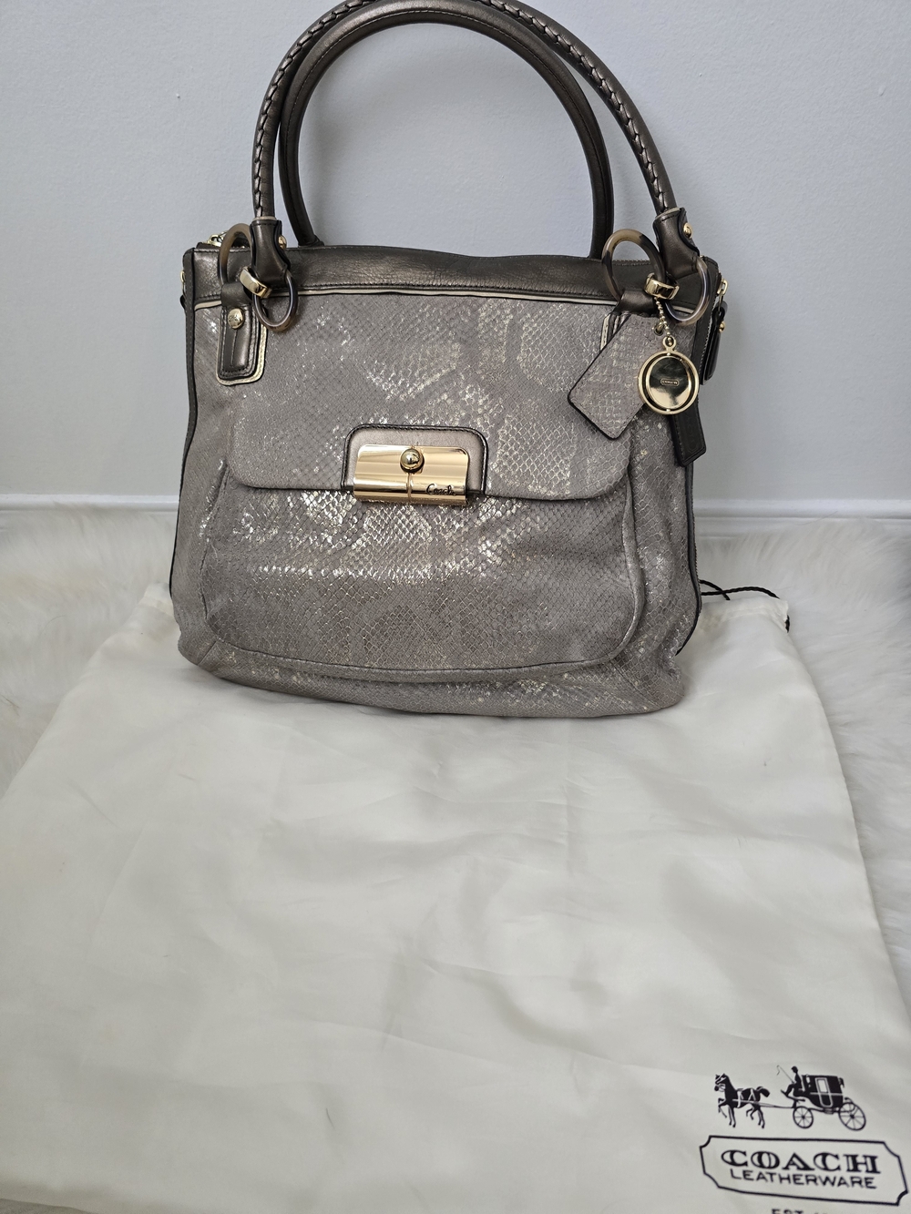 Exotic Coach Kristin Embossed Python  Zip Tote, Expandable W/ Dust Bag